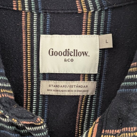 Goodfellows Short Sleeve Button Down Navy Blue Striped Size L - Picture 3 of 3